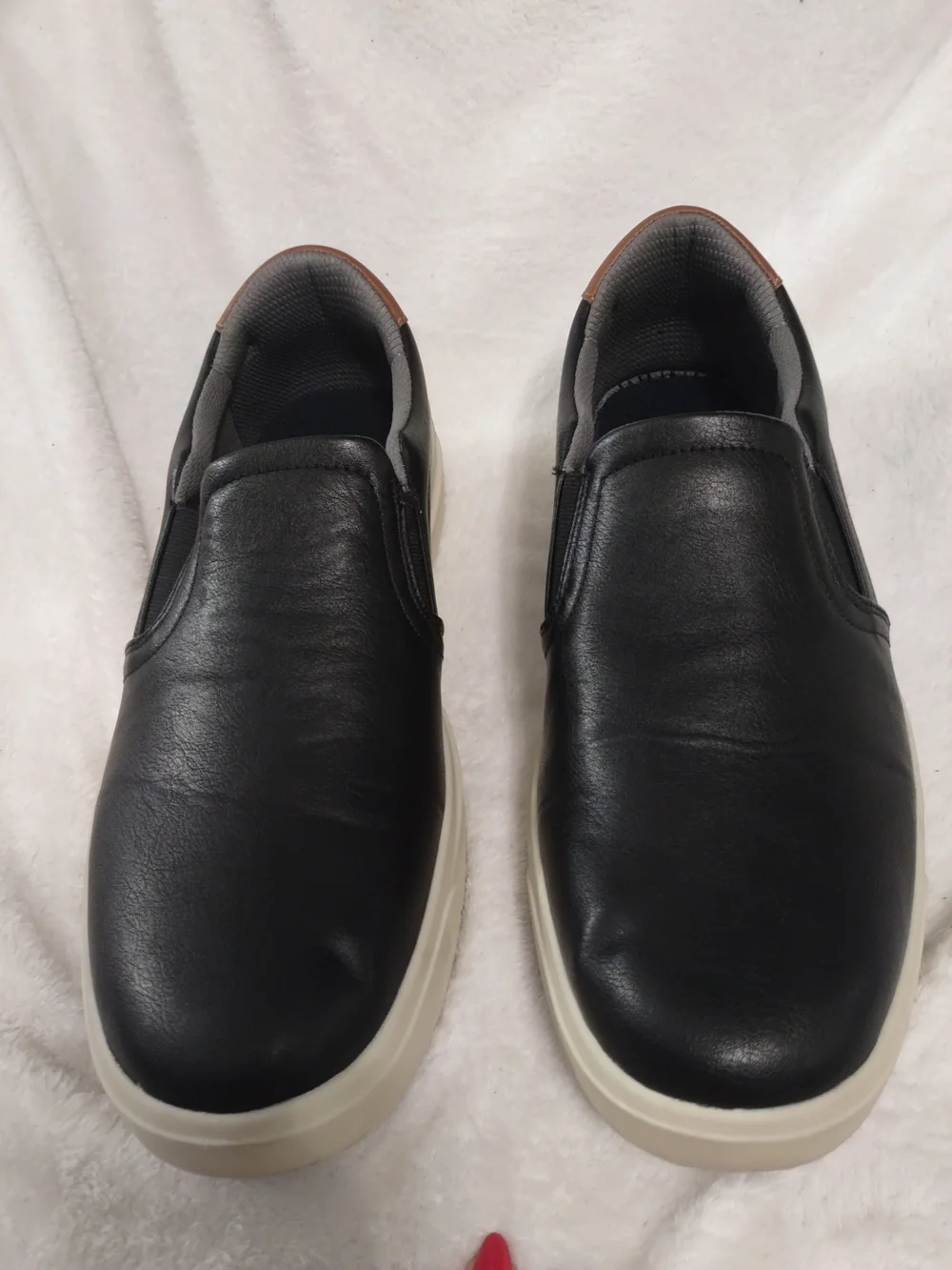 Dr. Scholl's Black Slip-On Loafers with Brown Heel Accent and Cream Sole